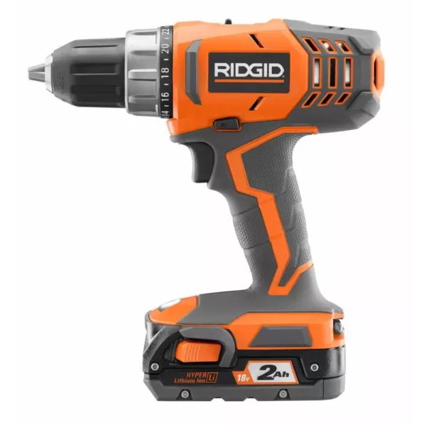 RIDGID 18-Volt Lithium-Ion Cordless 2-Speed 1/2 in. Compact Drill/Driver Kit with 2 Ah Battery, Charger, and Tool Bag