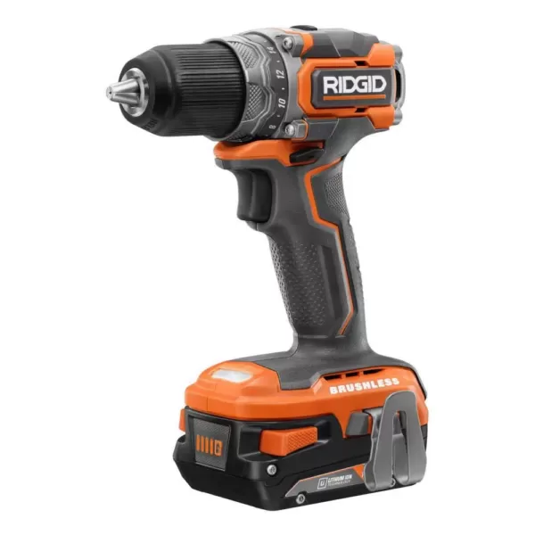 RIDGID 18V Brushless SubCompact 1/2 in. Drill/Driver Kit w/ 18V 10 oz Caulk and Adhesive Gun, 2 Batteries, Charger, Bag