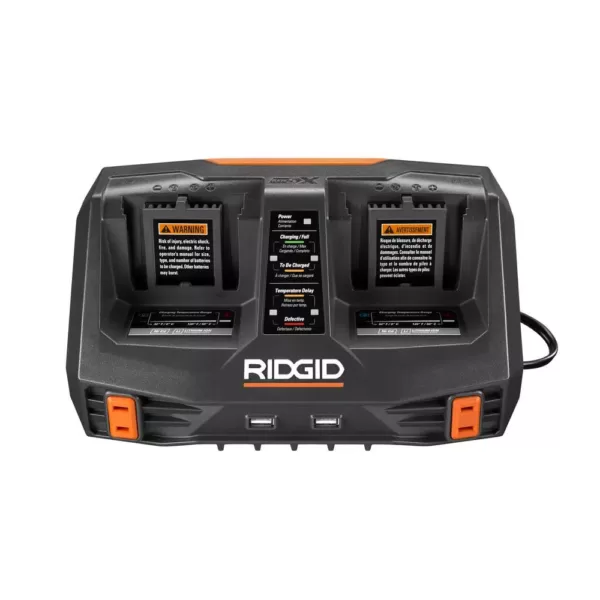 RIDGID 18-Volt Dual Port Dual Chemistry Sequential Charger with Dual USB Ports