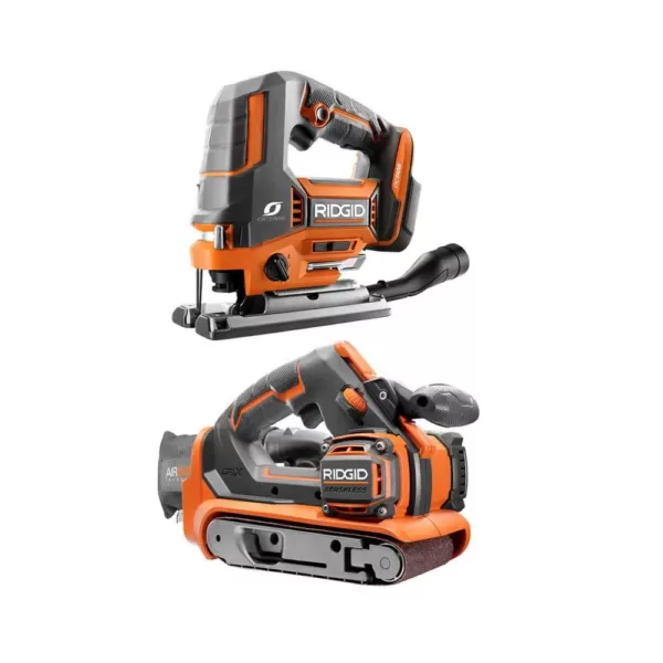 RIDGID 18-Volt Cordless 2-Tool Combo Kit with OCTANE Brushless Jig Saw and Brushless 3 in. x 18 in. Belt Sander (Tools Only)