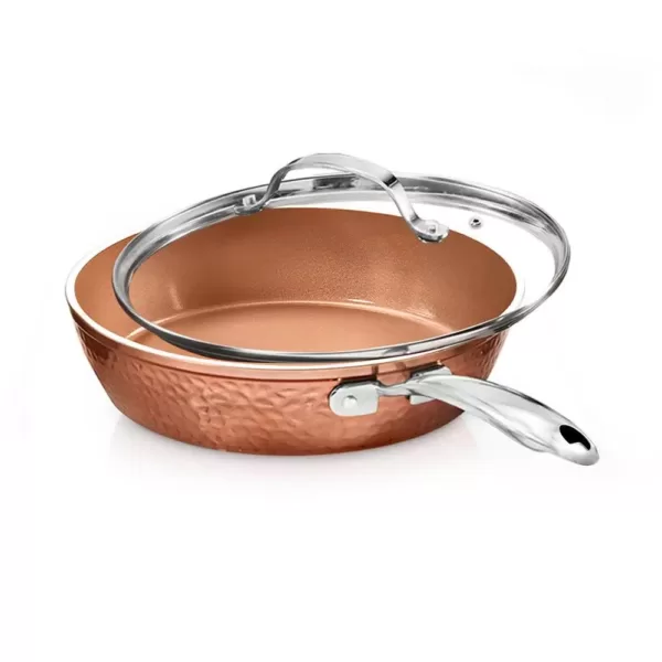 Gotham Steel Hammered Copper 10 in. Aluminum Non-Stick Fry Pan with Glass Lid