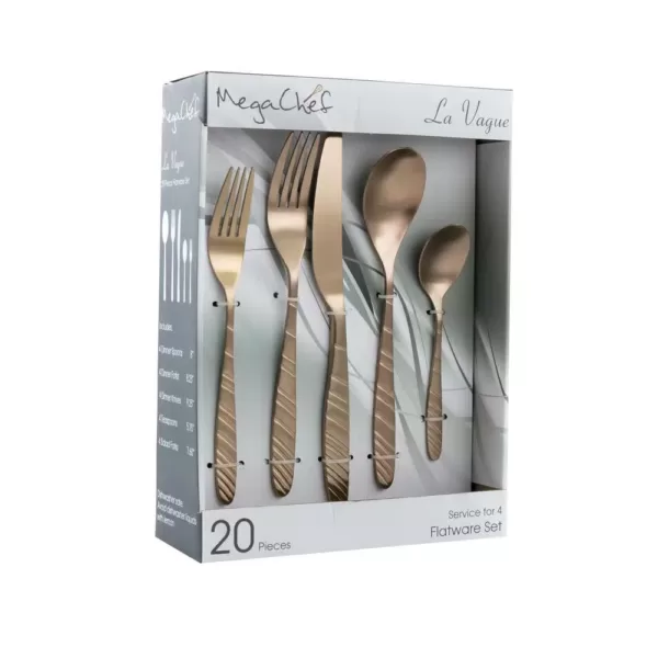 MegaChef La Vague 20-Piece Matte Rose Gold Stainless Steel Flatware Set (Service for 4)