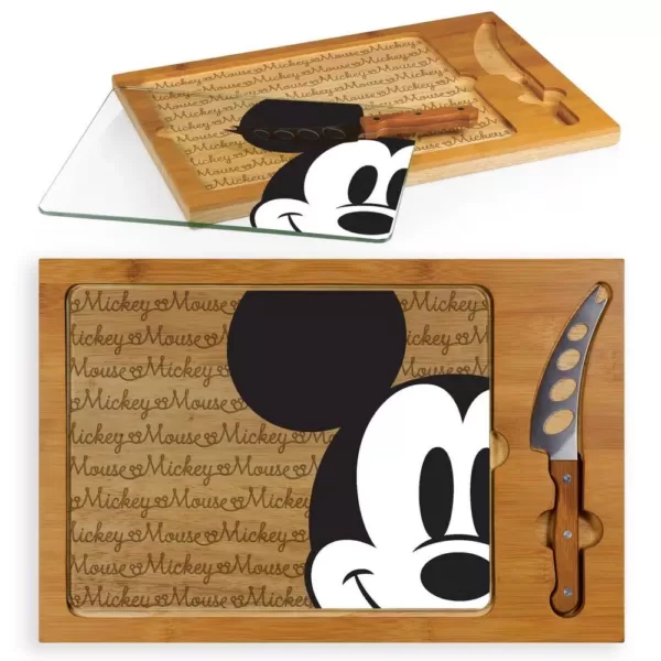 TOSCANA 15.4 in. Mickey Mouse Icon Glass Top Serving Tray and Knife Set