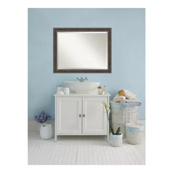 Amanti Art Rustic 46 in. W x 36 in. H Framed Rectangular Beveled Edge Bathroom Vanity Mirror in Rustic Pine