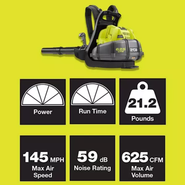 RYOBI Reconditioned 145 MPH 625 CFM 40-Volt Lithium-Ion Cordless Backpack Blower 5 Ah Battery and Charger Included