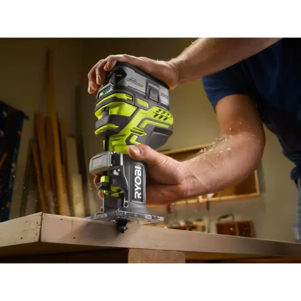 RYOBI 18-Volt ONE+ Lithium-Ion Cordless Fixed Base Trim Router w/Tool Free Depth Adjustment and Orbital Jig Saw (Tools Only)