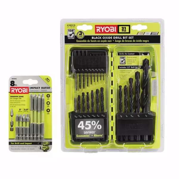 RYOBI Black oxide drill bit set (21-pc) with (8-pc) impact rated driving set