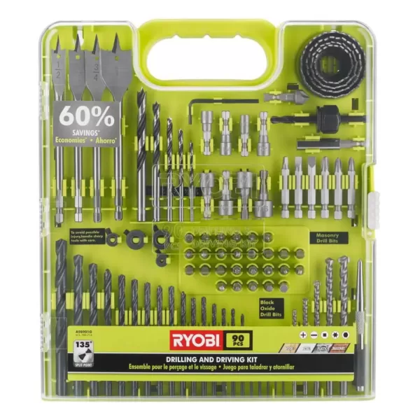 RYOBI Multi-Material Drill and Driver Kit (90-pc) With (8-pc) Impact Rated Driving Kit