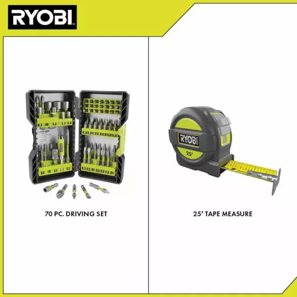 RYOBI Impact Rated Driving Kit (70-Piece) with BONUS 25FT Tape Measure