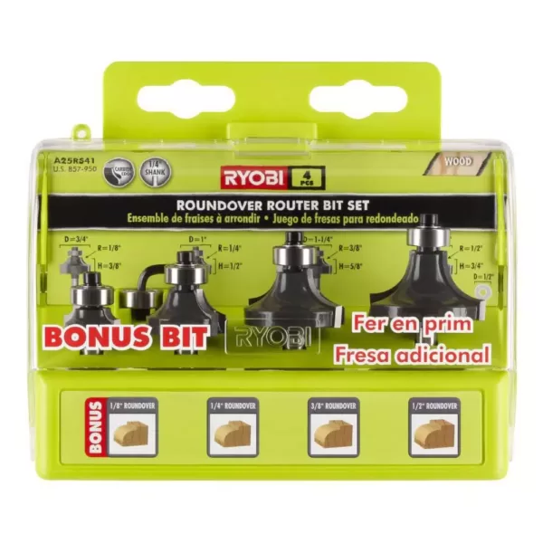 RYOBI Roundover Router Bit Set (4-Piece)