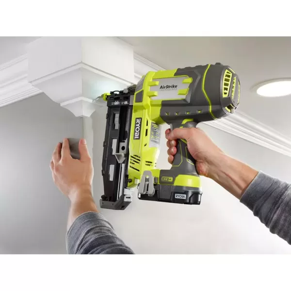 RYOBI 18-Volt ONE+ Lithium-Ion Cordless AirStrike 16-Gauge 2-1/2 in Straight Finish Nailer Kit with 1.3 Ah Battery and Charger