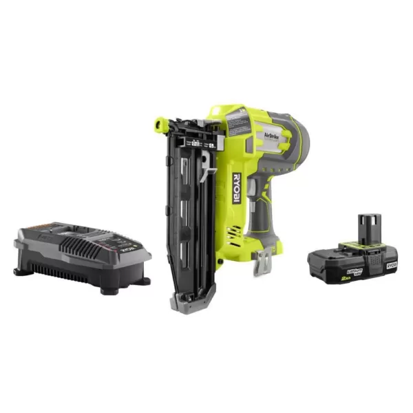 RYOBI 18-Volt ONE+ AirStrike 16-Gauge Cordless Straight Finish Nailer Kit with ONE+ 2.0 Ah Lithium-Ion Battery and Charger