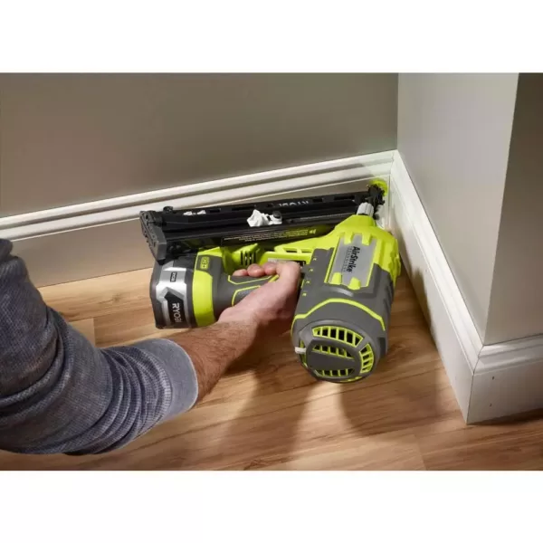 RYOBI 18-Volt ONE+ Lithium-Ion Cordless AirStrike 15-Gauge Angled Finish Nailer (Tool Only) with Sample Nails