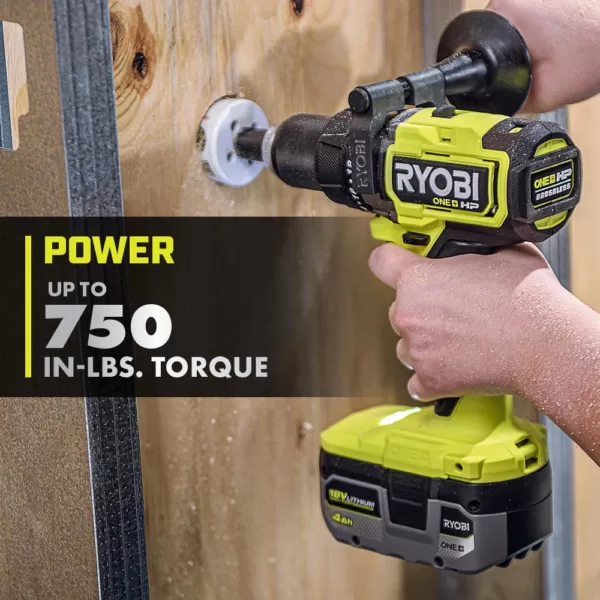 RYOBI ONE+ HP 18V Brushless Cordless 1/2 in. Hammer Drill Kit with (1) 4.0 Ah HIGH PERFORMANCE Battery, Charger, and Tool Bag