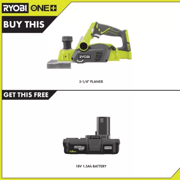 RYOBI 18-Volt ONE+ Cordless 3-1/4 in. Planer with 1.5 Ah Compact Lithium-Ion Battery