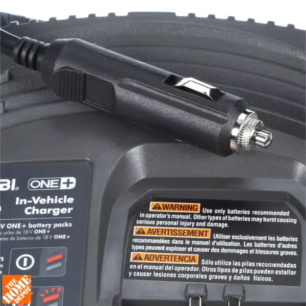 RYOBI 18-Volt ONE+ In-Vehicle Dual Chemistry Charger for use with 12V DC Outlet