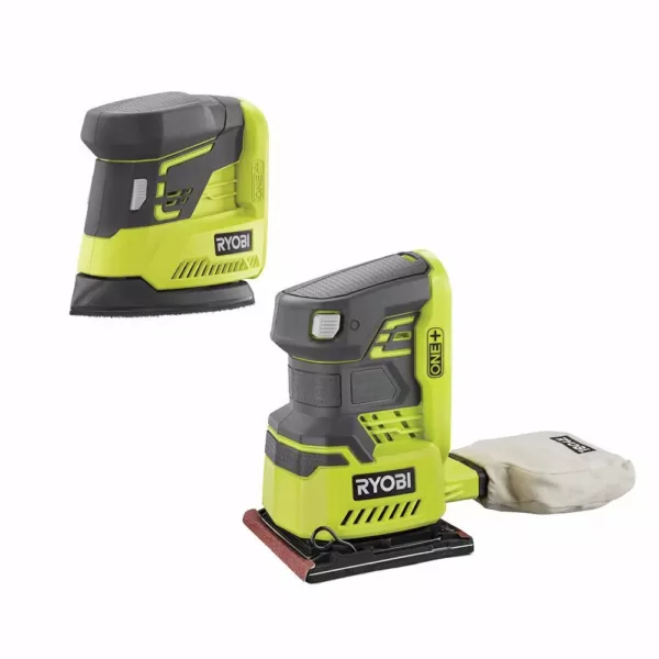 RYOBI 18-Volt ONE+ Lithium-Ion Cordless 1/4 Sheet Sander w/Dust Bag and Corner Cat Finish Sander (Tools Only)