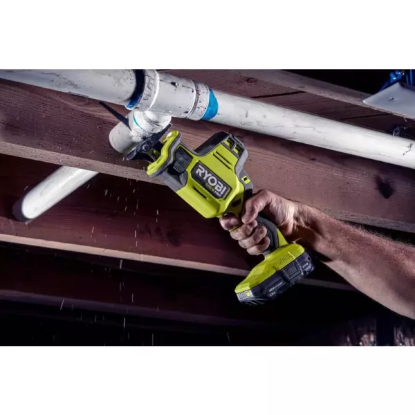 RYOBI ONE+ HP 18V Brushless Cordless Compact 3/8 in. Right Angle Drill and Compact One-Handed Reciprocating Saw (Tools Only)