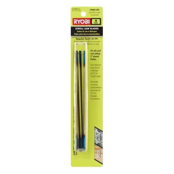 RYOBI 20 Teeth per in. Regular Tooth Scroll Saw Blades (4-Piece)