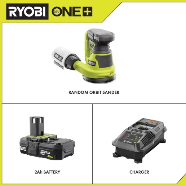 RYOBI 18-Volt ONE+ Cordless 5 in. Random Orbit Sander with 2.0 Ah Battery and Charger Kit