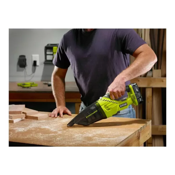 RYOBI 18-Volt ONE+ Lithium-Ion Cordless EVERCHARGE Hand Vacuum Kit with 1.3 Ah Compact Battery and Wall Adaptor/Charger