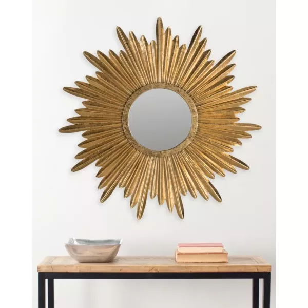 Safavieh Josephine Round Antique Gold Sunburst Decorative Mirror