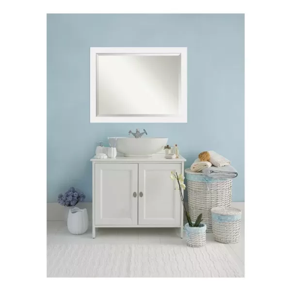 Amanti Art Corvino 45 in. W x 35 in. H Framed Rectangular Beveled Edge Bathroom Vanity Mirror in Satin White