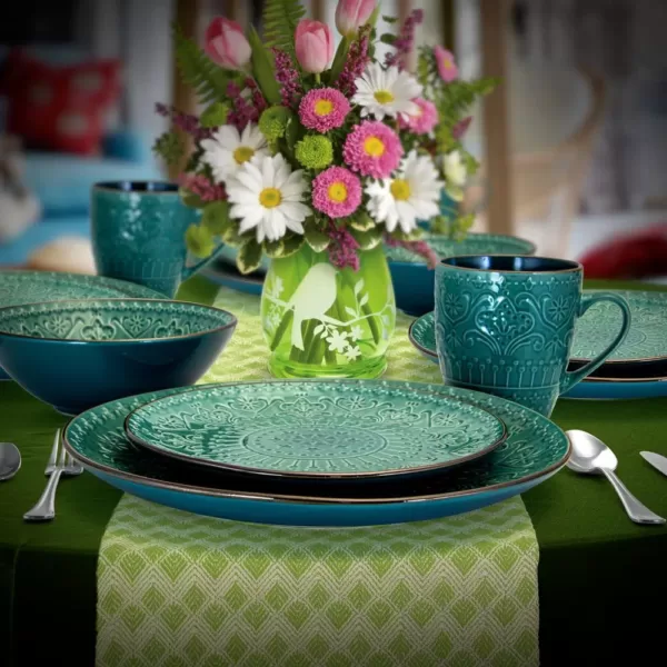 Elama 16-Piece Modern Sea Green Stoneware Dinnerware Set (Service for 4)