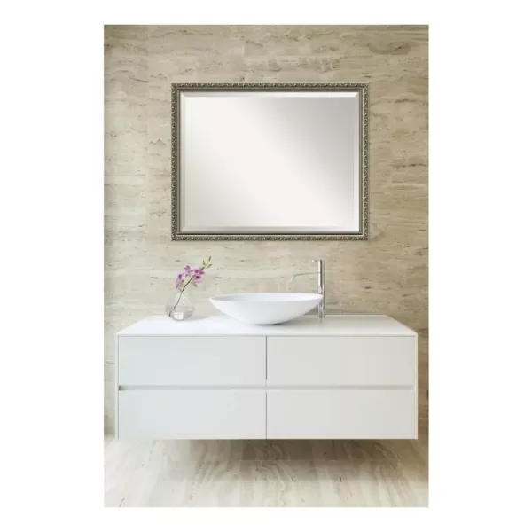 Amanti Art Parisian 31 in. W x 25 in. H Framed Rectangular Bathroom Vanity Mirror in Silver