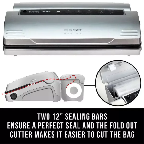 CASO VC 300 Black and Silver Food Vacuum Sealer with Food Management App and Vacuum Bag Set