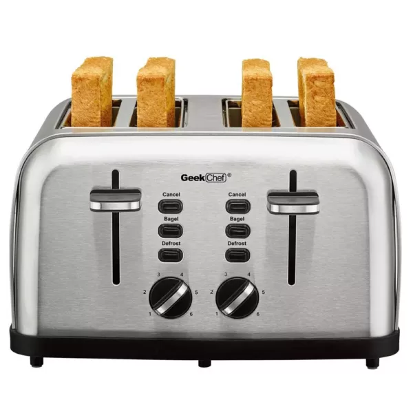 Boyel Living 1500 W 4-Slice Silver Wide Slot Toaster with Dual Control Panels