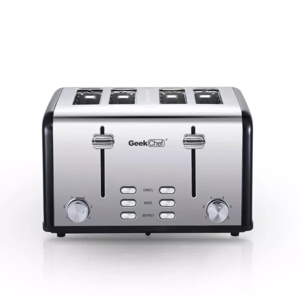 Boyel Living 1650 W 4-Slice Silver Wide Slot Toaster with Dual Control Panels of Bagel, Defrost and Cancel Function