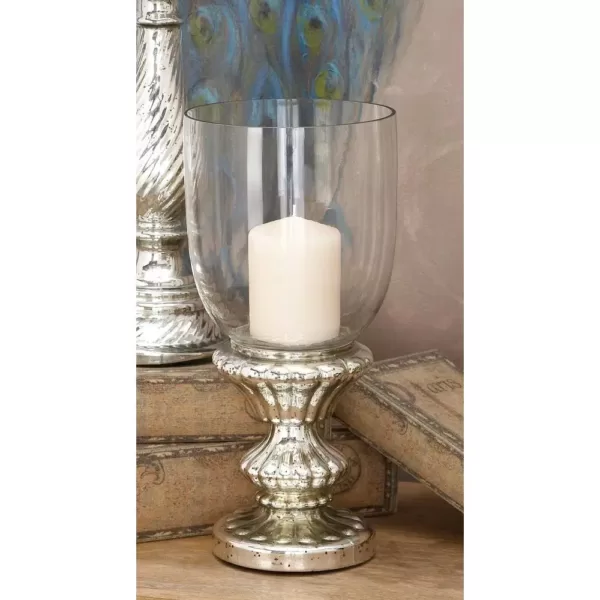 LITTON LANE Tarnished Silver Glass Hurricane Candle Holder