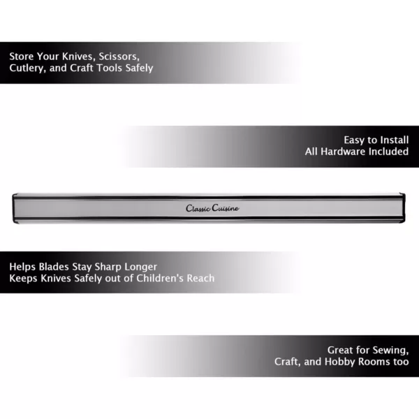 Classic Cuisine 22 in. Silver Magnetic Aluminum Bar Storage Strip