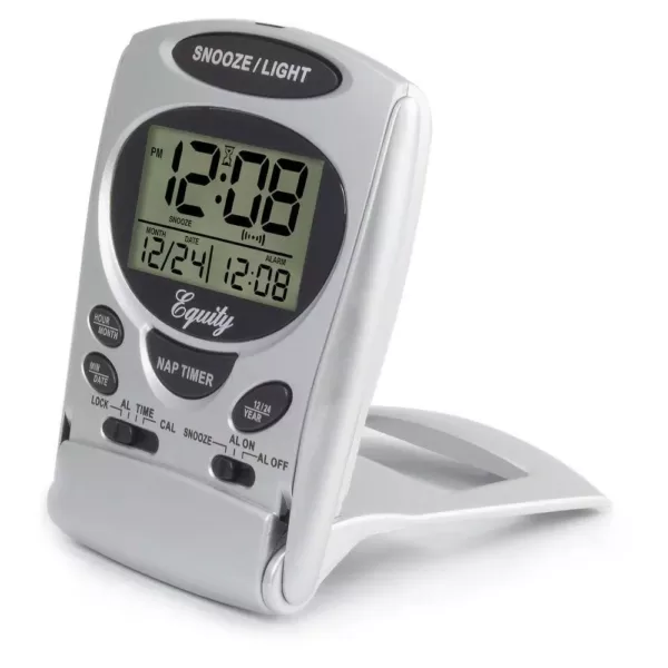 Equity by La Crosse Fold-Up Digital 2.70 in. LCD Travel Alarm Table Clock with Nap Timer and Backlight