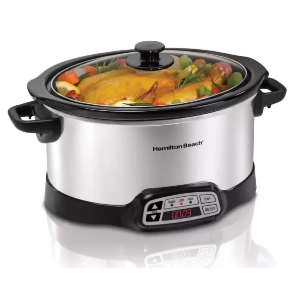 Hamilton Beach 6 Qt. Programmable Silver Slow Cooker with Temperature Controls