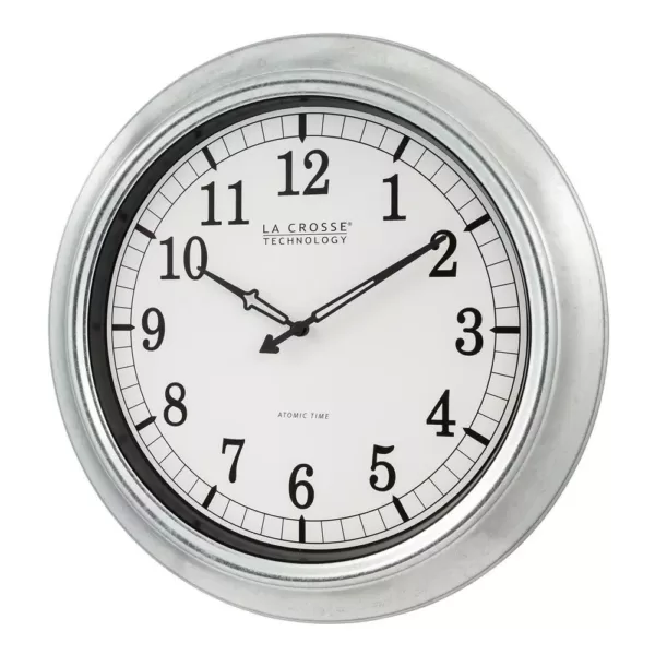 La Crosse Technology 18 in. Galvanized Indoor/Outdoor Atomic Analog Wall Clock