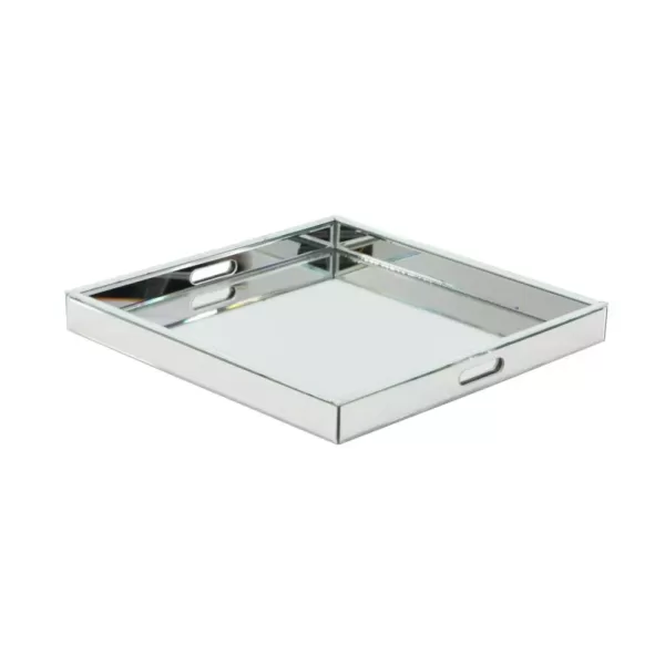 LITTON LANE 20 in. x 2 in. Modern Silver-Finished Decorative Mirror Tray