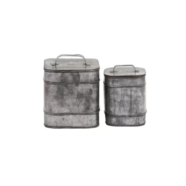 LITTON LANE Square Iron Metal Boxes with Lids (Set of 2)