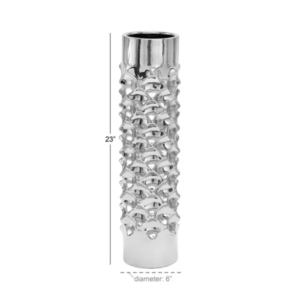 LITTON LANE 23 in. Ceramic Tower Decorative Vase in Silver