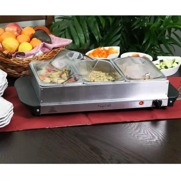 MegaChef 1.5 L Stainless Steel Warming Tray with 3 Crocks