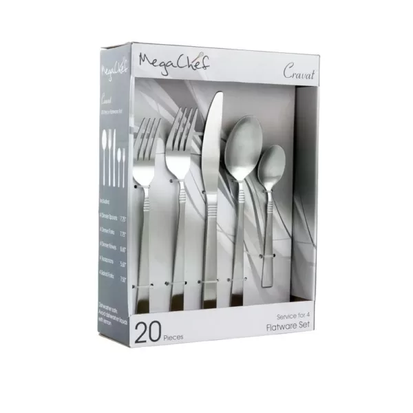 MegaChef Cravat 20-Piece Matte Silver Stainless Steel Flatware Set (Service for 4)