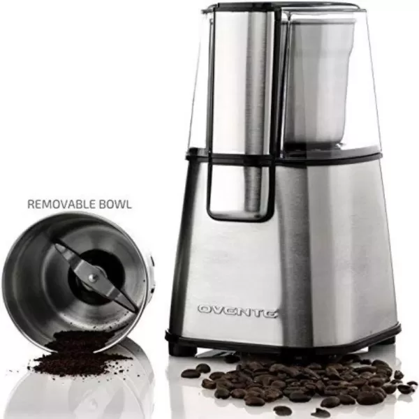 Ovente 2.1 oz. Silver Multi-Purpose Electric Coffee Grinder Lid-Activated Switch