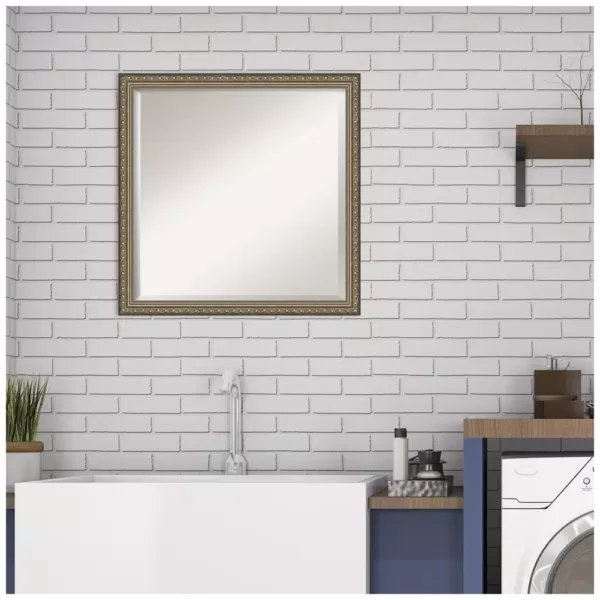 Amanti Art Parisian 22 in. W x 22 in. H Framed Square Beveled Edge Bathroom Vanity Mirror in Silver Pewter