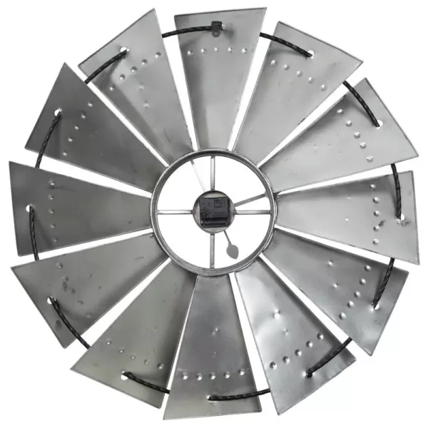 Pinnacle Windmill Galvanized Metal Silver Wall Clock