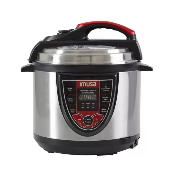 IMUSA 5 Qt. Silver and Red Electric Pressure Cooker with Locking Lid