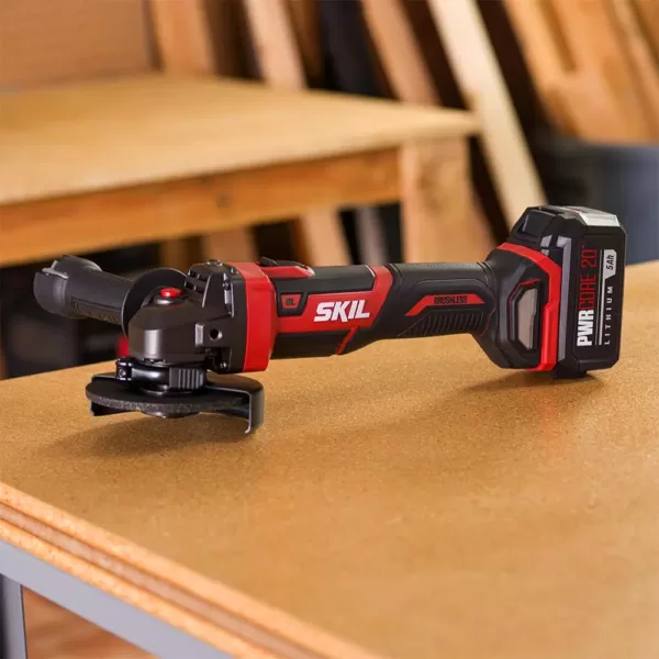 Skil PWRCore Brushless 20V Cordless 4-1/2 in. Angle Grinder Kit w/ 5.0Ah Lithium-ion Battery, PWRAsst USB Adapter and Charger