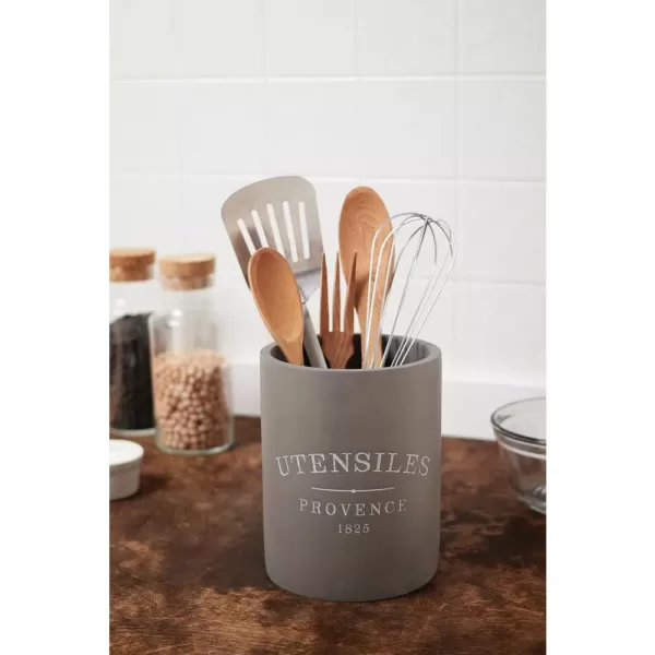 Fox Run 7 in. x 5 in. Slate Grey Round Cement Kitchen Utensil Holder