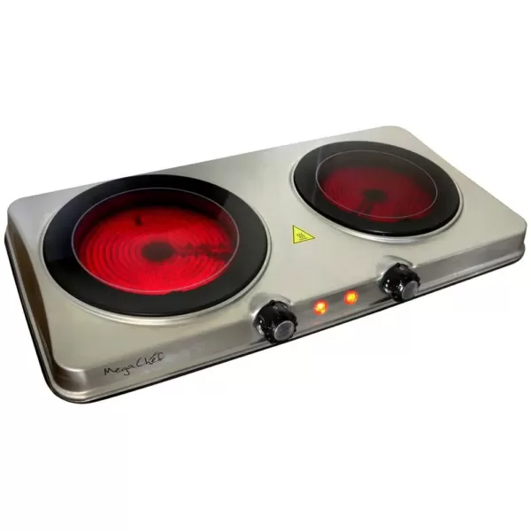 MegaChef Portable 2-Burner 7.5 in. Sleek Steel Hot Plate with Temperature Control