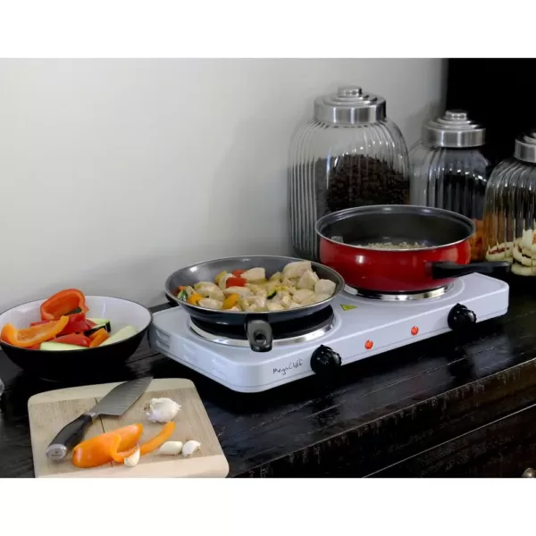 MegaChef Portable 2-Burner 7.25 in. Sleek White Hot Plate with Temperature Control